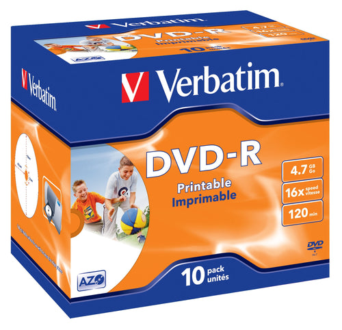 Verbatim 4.7gb Dvd-r (16x) - Printable Jewel Case (box Of 10)