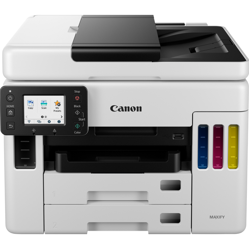 Canon Gx7040 Megatank Maxify Business Range 4 In 1 A4 Mfp Print Copy Scan And Fax With 50 Sheet Dadf. 24ipm Mono 15.5ipm Colour 600 X 1200 Print Resolution 1200 X 1200 Dpi Scan Resolution 2 X 250 Sheet Paper Handling Front Cassette 100 Sheet Rear Feed. Ma