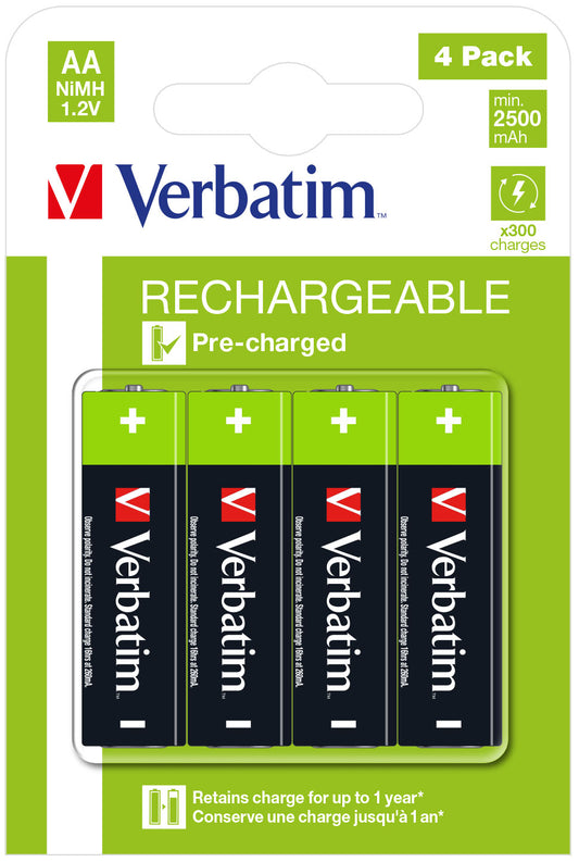 Verbatim Aa Rechargeable Batteries (2500 Series) 4 Pack