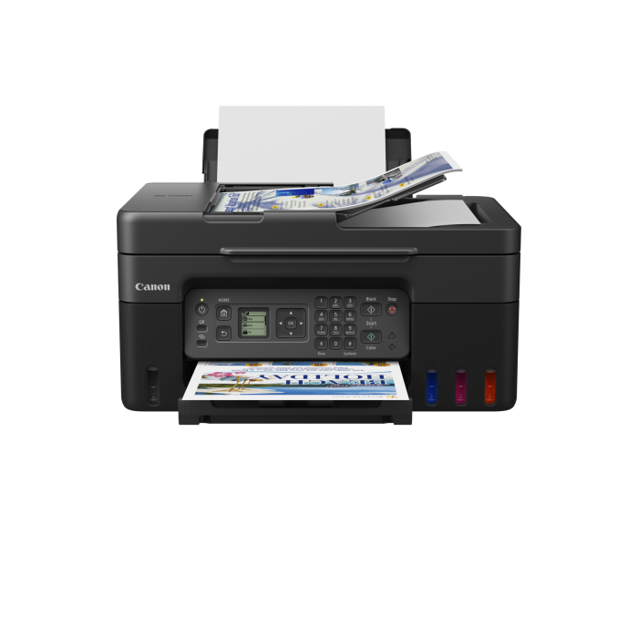 Canon G4470 4 In 1 (print Copy Scan Fax) Megatank A4  4 In 1 - Print Scan Copy And Fax With 35 Sheet Adf 4800 X 1200 Dpi; Wifi  110 Ipm / 60 Ipm 135" Lcd 100 Sheet Rear Capaciy Mac Windows And Chrome Compatible 4800 X 1200 Dpi Borderless Printing Uses Gi-