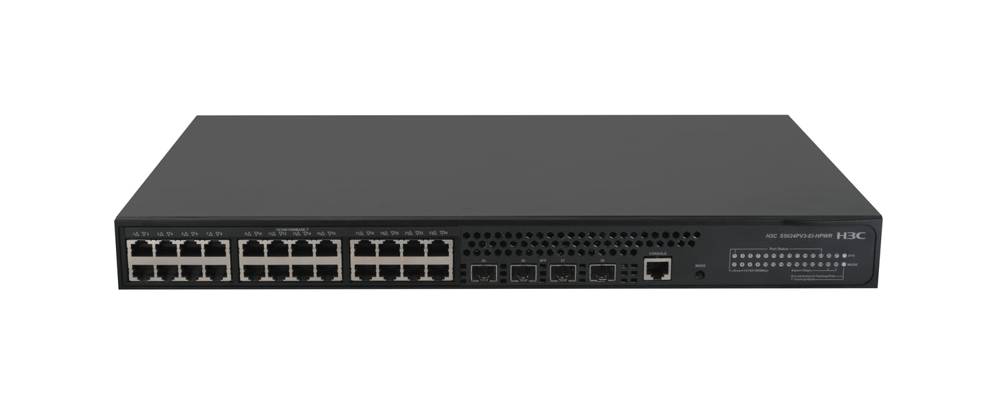 H3c S5024pv3-ei-hpwr L2 Ethernet Switch With 24*10/100/1000base-t Poe+ Ports (ac 370w Dc 740w) And 4*1000base-x Sfp Ports (ac/dc)