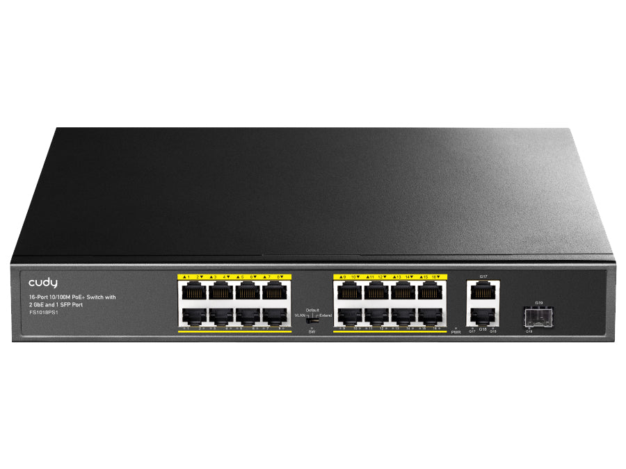 Cudy 16 Port Fast Ethernet Poe 190w 2 Gigabit 1sfp Switch | Fs1018ps1