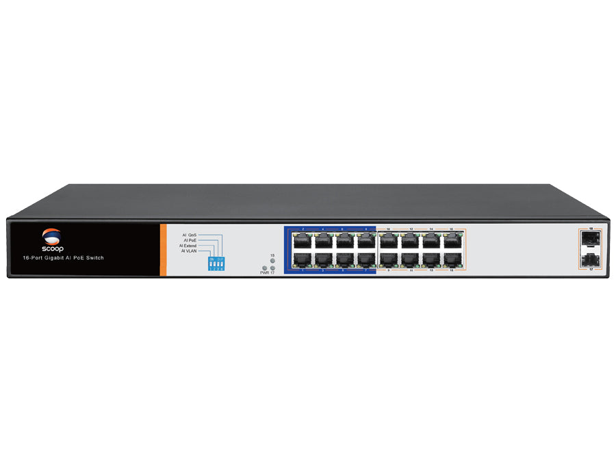 Scoop 16 Port Gigabit Ai Poe 150w 2sfp Switch