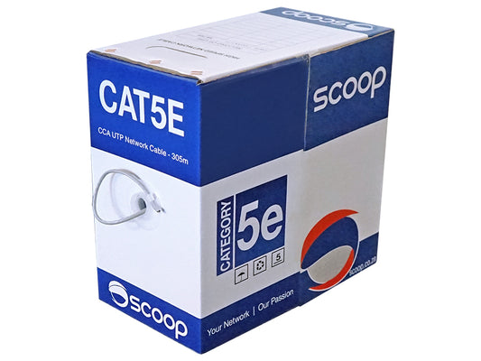 Scoop 305m Box Cat5e Cca Grey Utp Cable